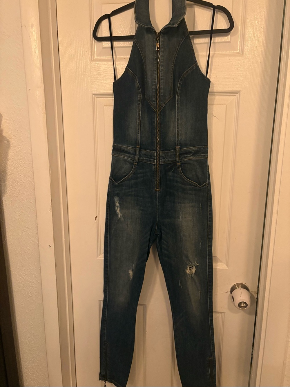 Guess Dark Blue Denim Zip-Front Women's Jumpsuit